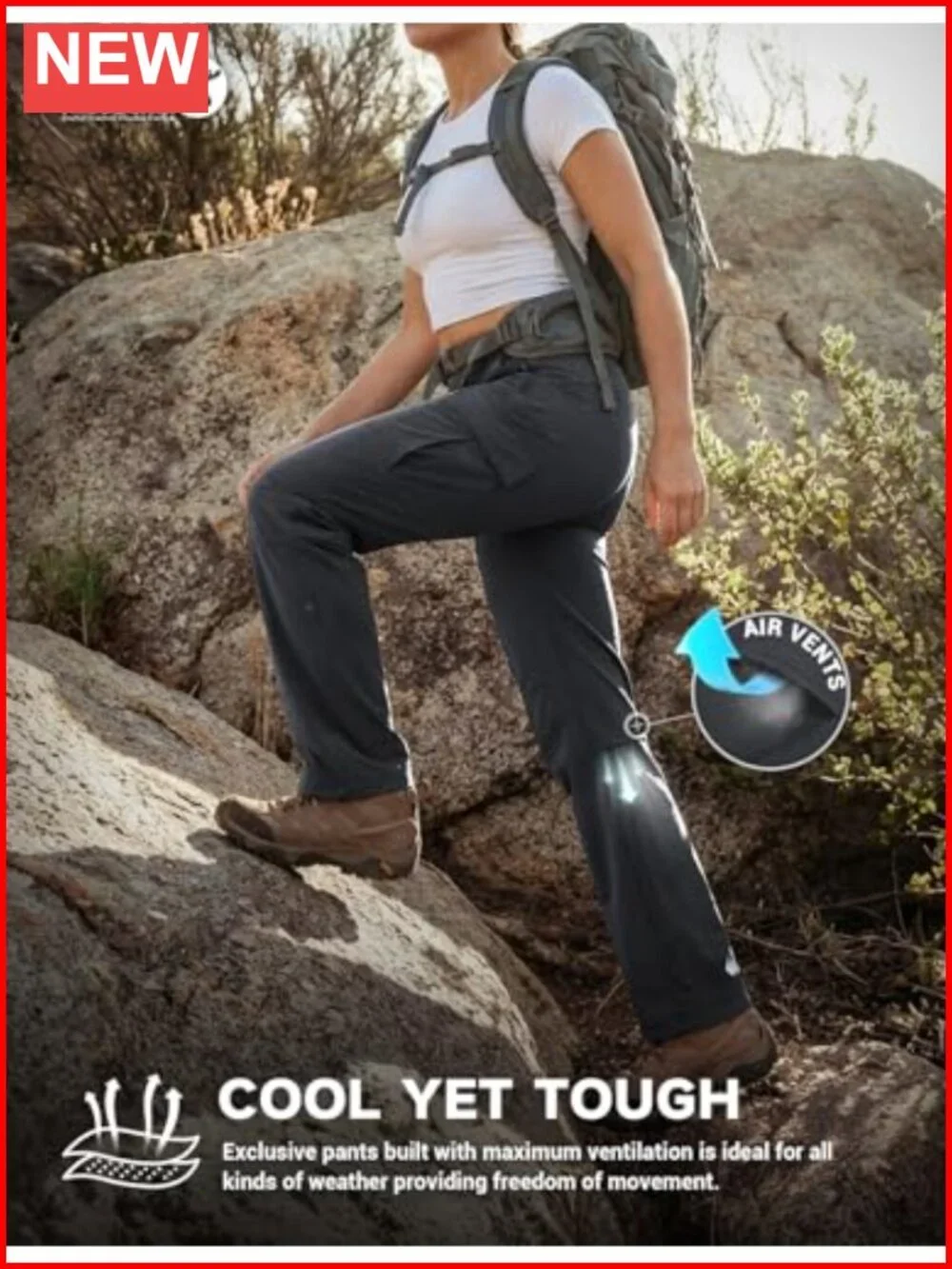Women's Lightweight Quick Dry Hiking Pants with UPF 50+ Adjustable Cargo